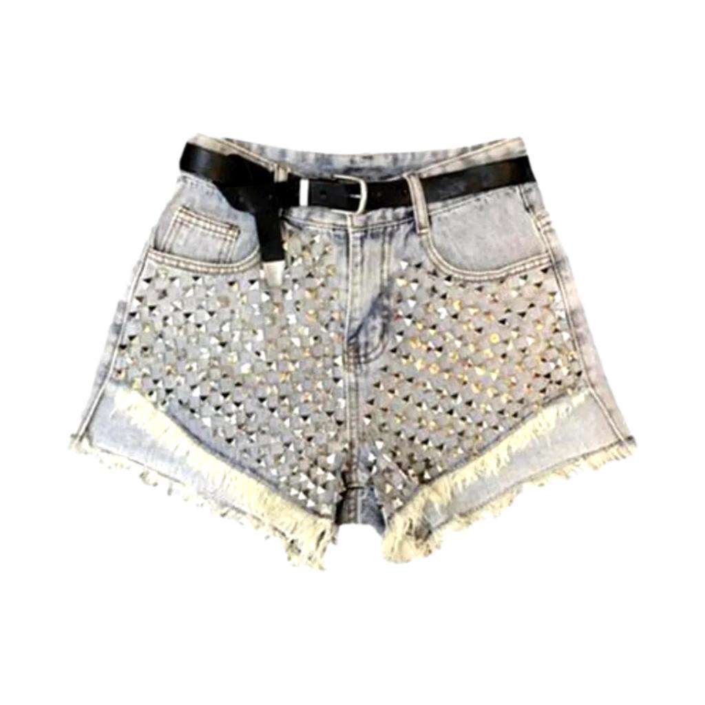 Asymmetrische Jeansshorts mit Metallverzierung