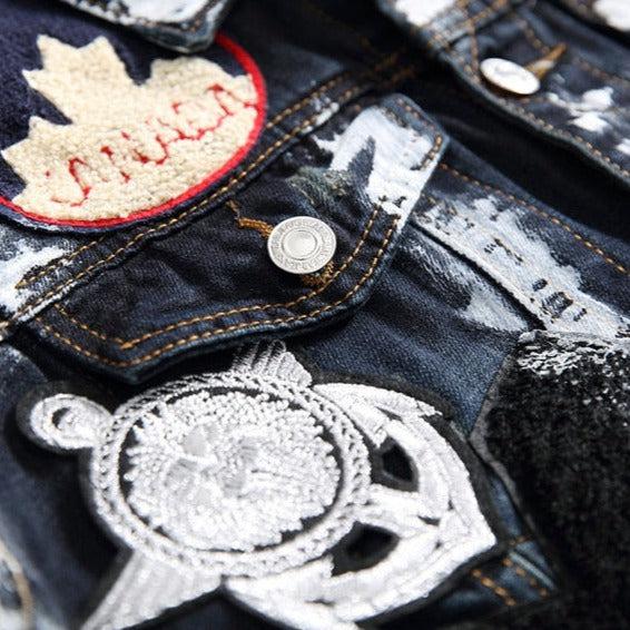 Navy embroidered men denim jacket