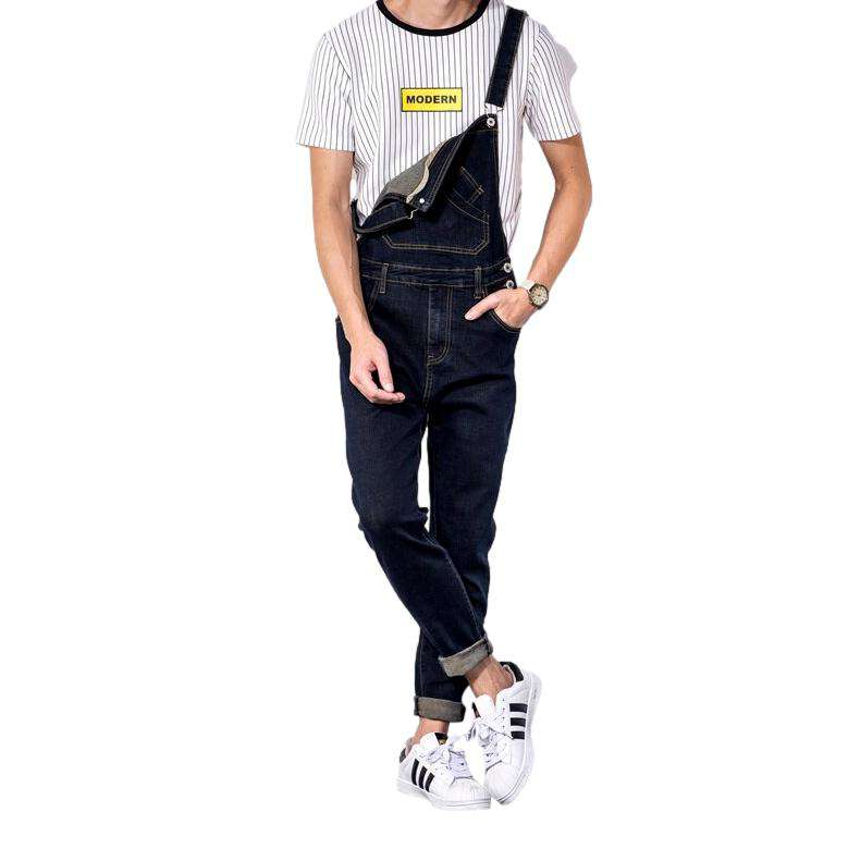 Navy slim men denim jumpsuit