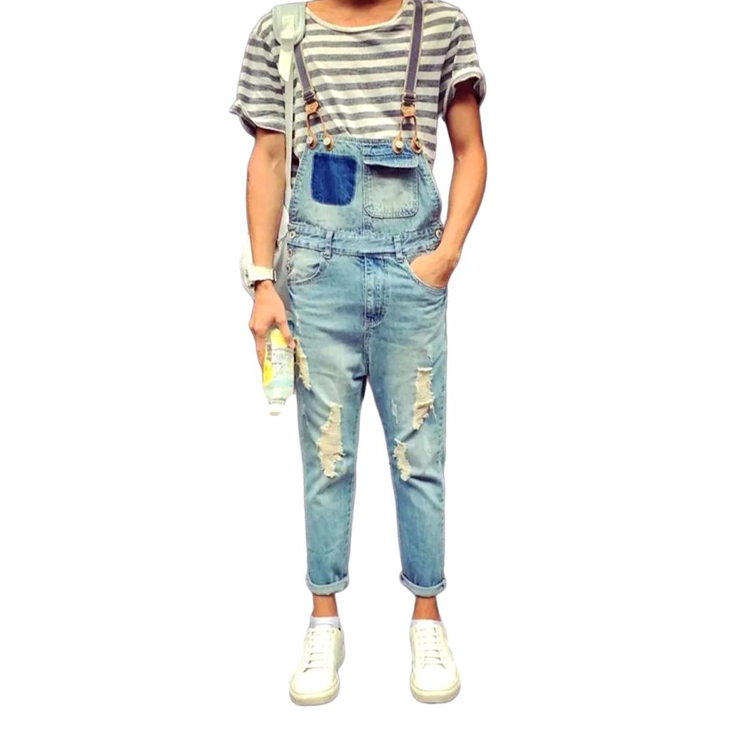 Vintage short men denim jumpsuit