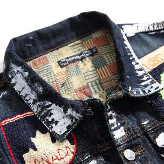 Navy embroidered men denim jacket