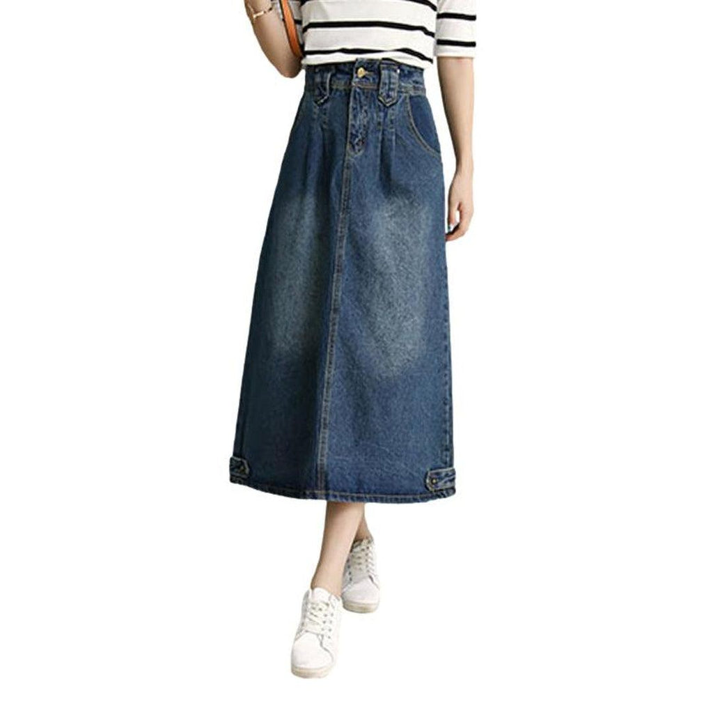 Retro women long denim skirt