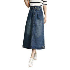 Retro women long denim skirt