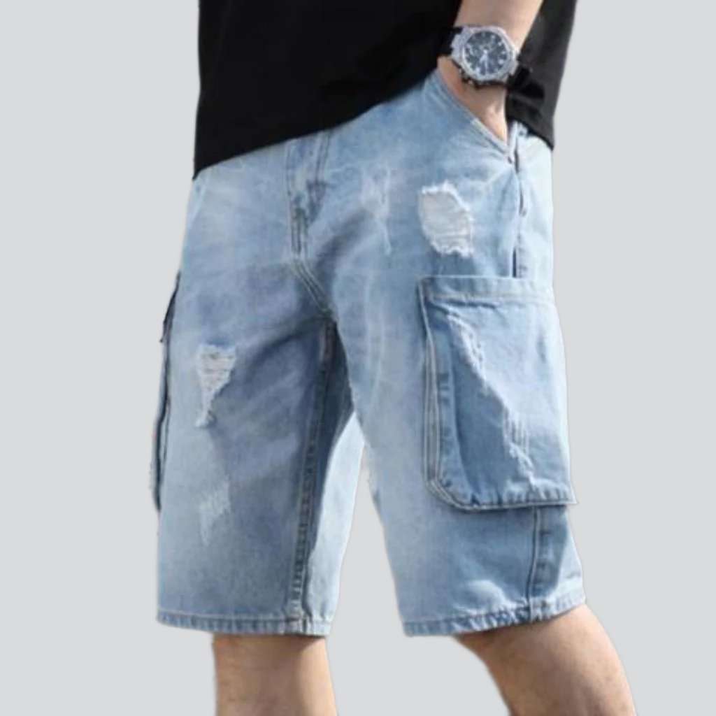 Zerrissene Cargo-Jeansshorts in Blau