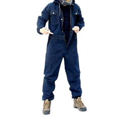 Workwear denim overall with zipper