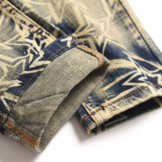 Vintage star print men jeans