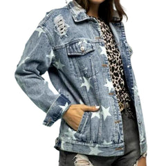 Distressed-Jeansjacke mit Sternen-Print