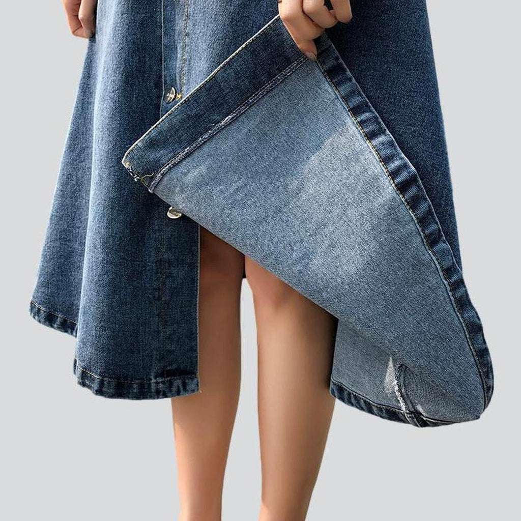 A-line button-down denim skirt