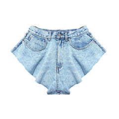 Bleached flared denim shorts