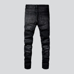 Vintage wash men biker jeans