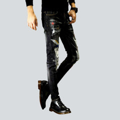 Embroidered vintage black men jeans