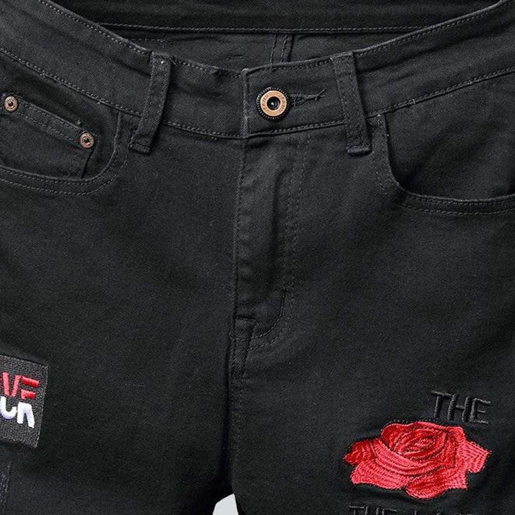 Embroidered men black jeans