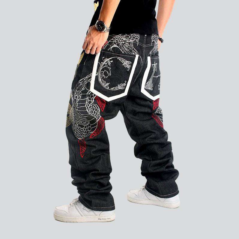 Hip-hop snake embroidery jeans