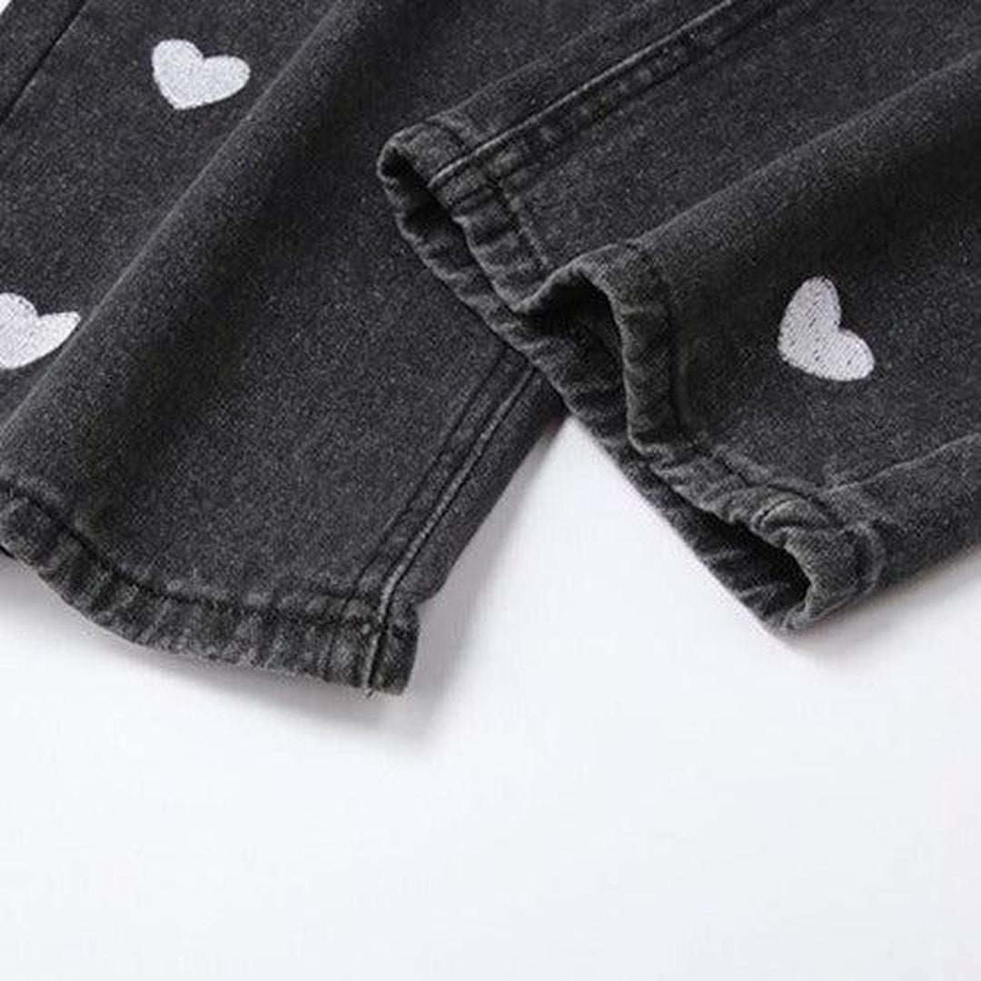 Heart side print baggy jeans