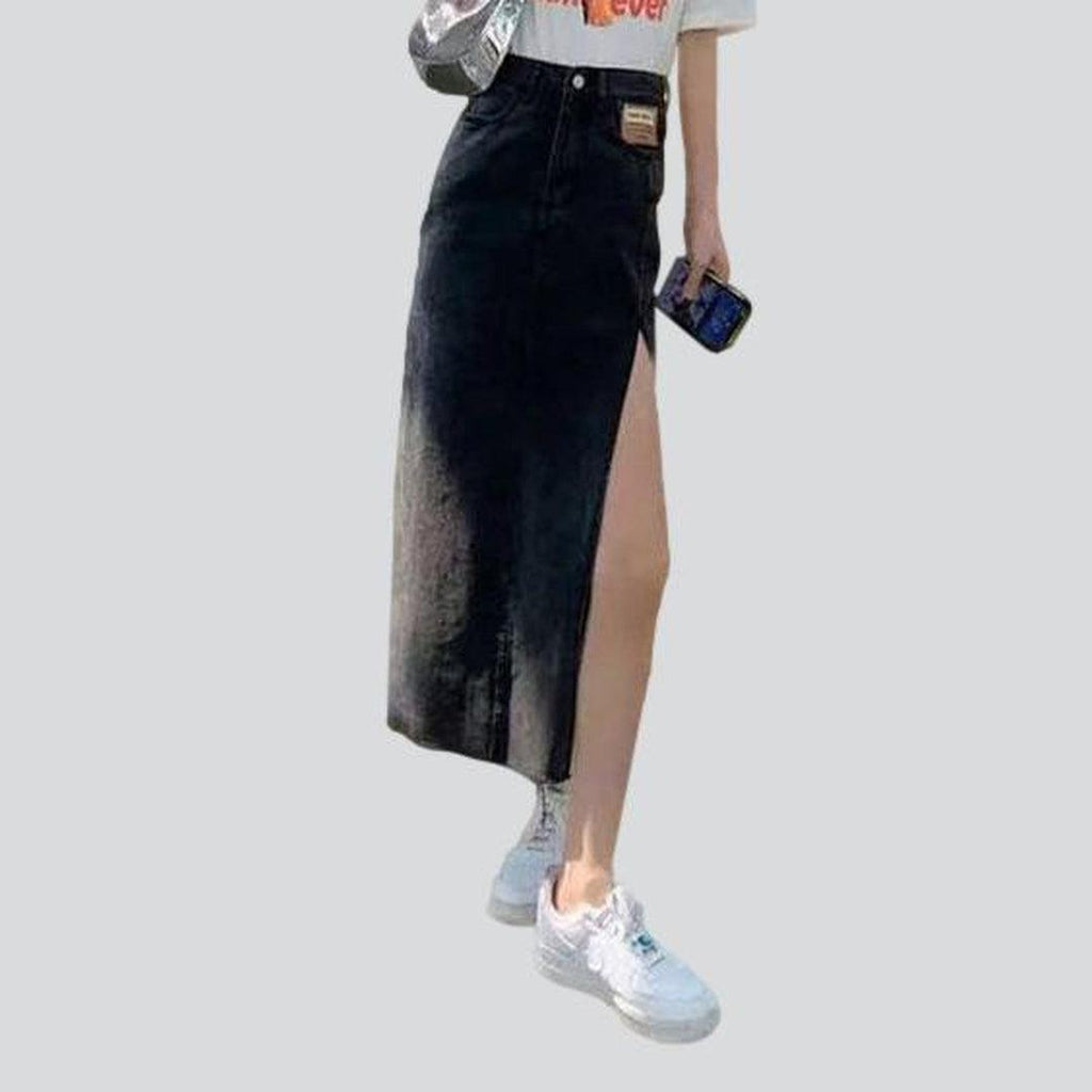 Side slit long jeans skirt