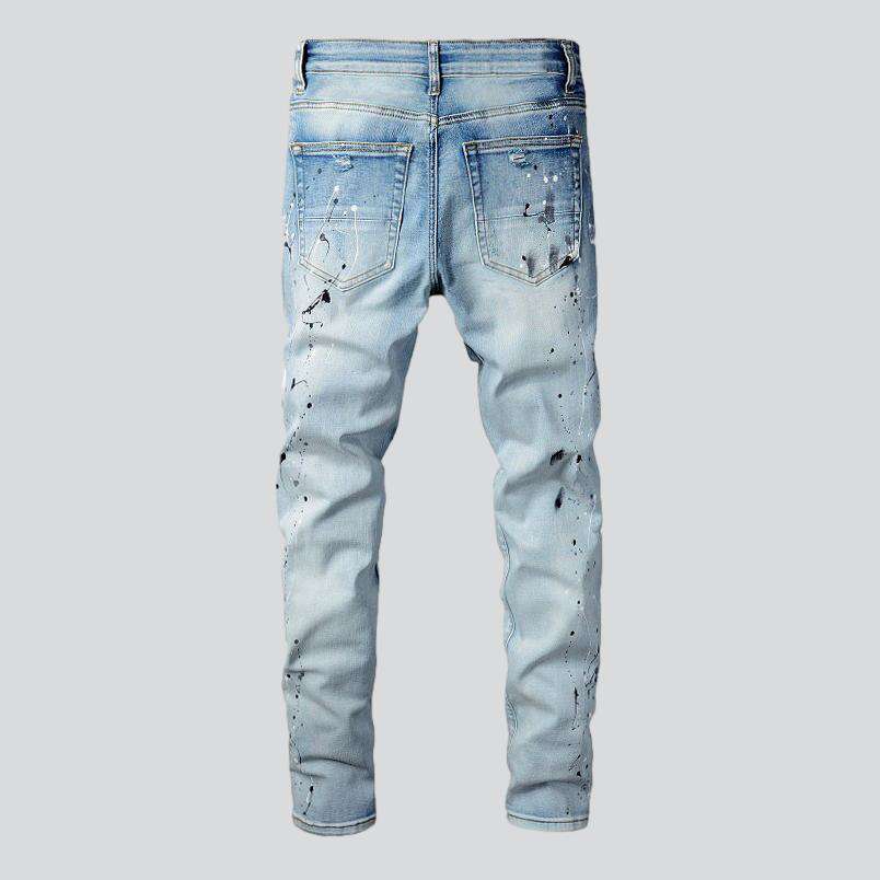 Distressed painted skinny men jeans