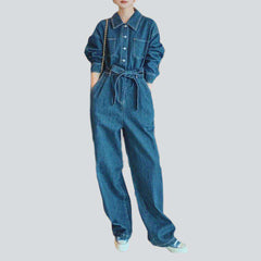 Contrast stitching baggy denim overall