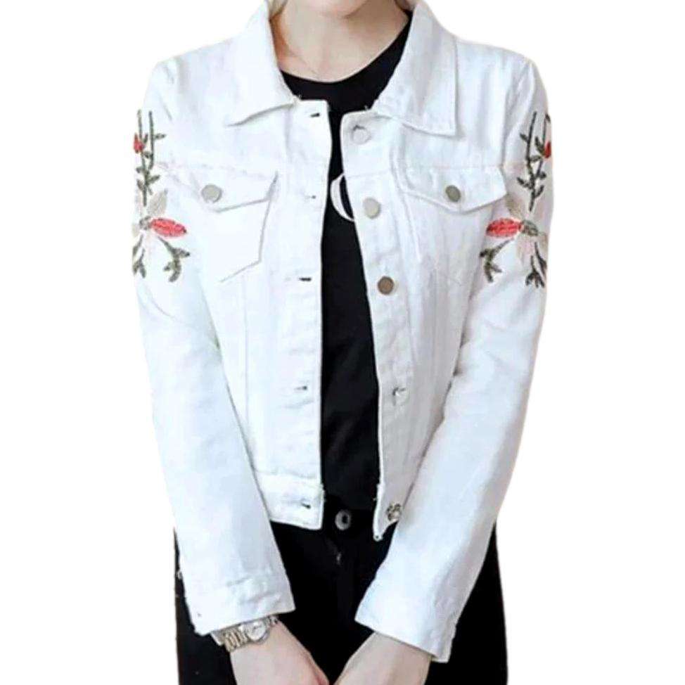 Color embroidered short denim jacket