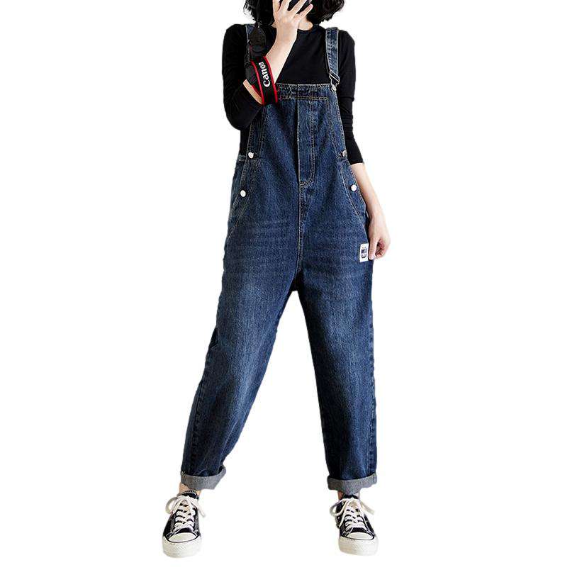 Denim dungaree with side buttons