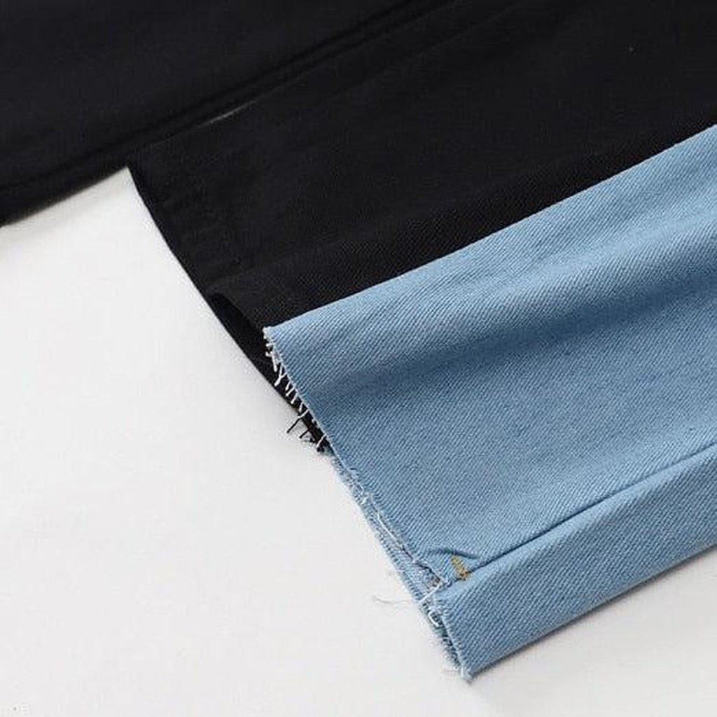 Mixed fabric baggy jeans