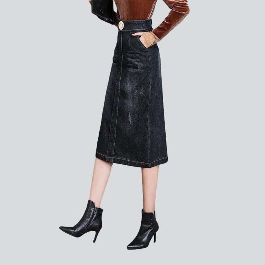 High-waisted midi denim skirt