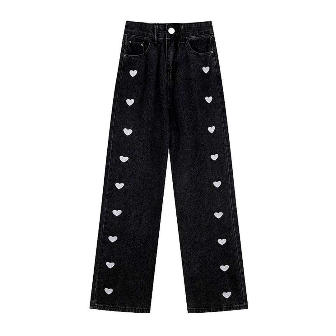 Heart side print baggy jeans