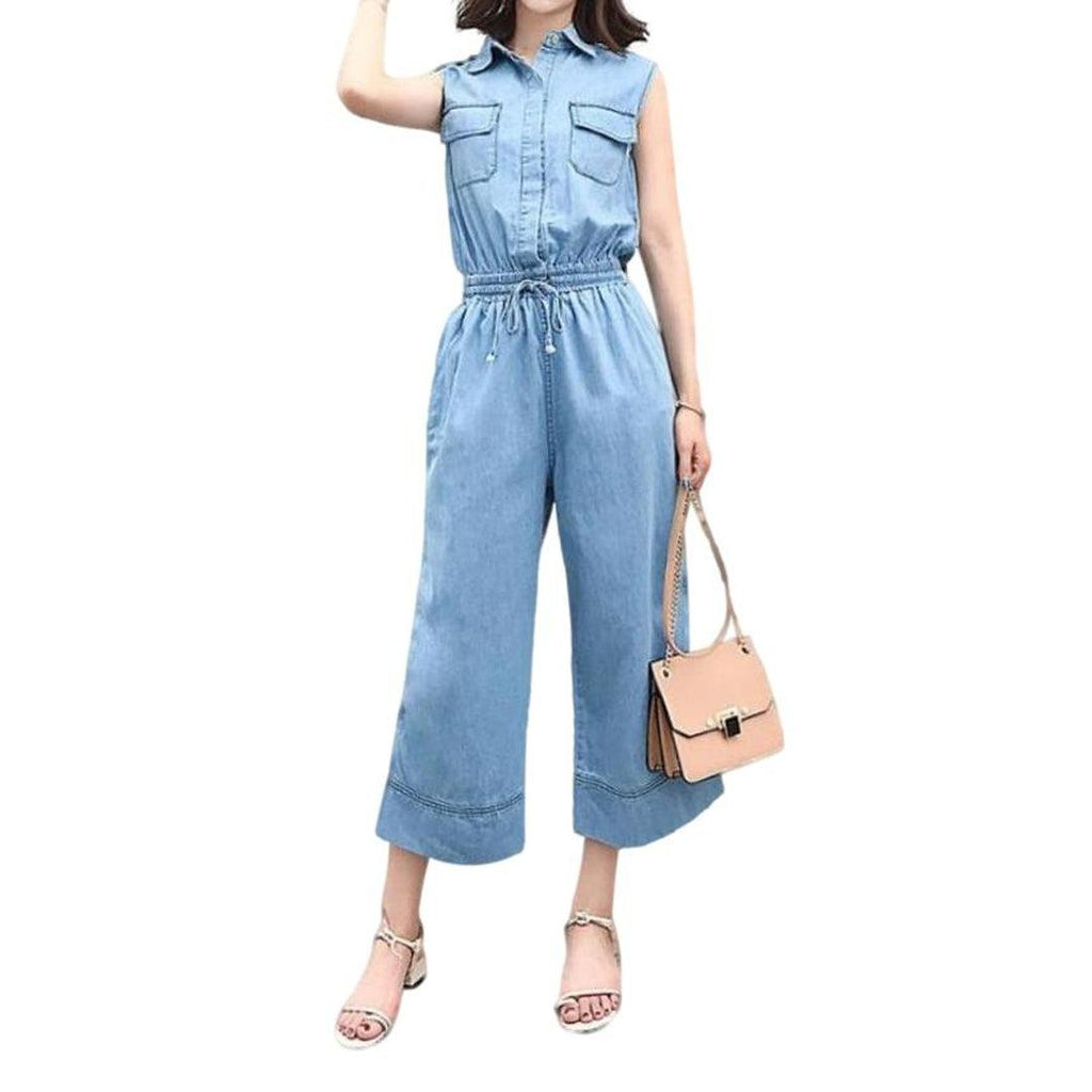 Sleeveless wide women denim overall