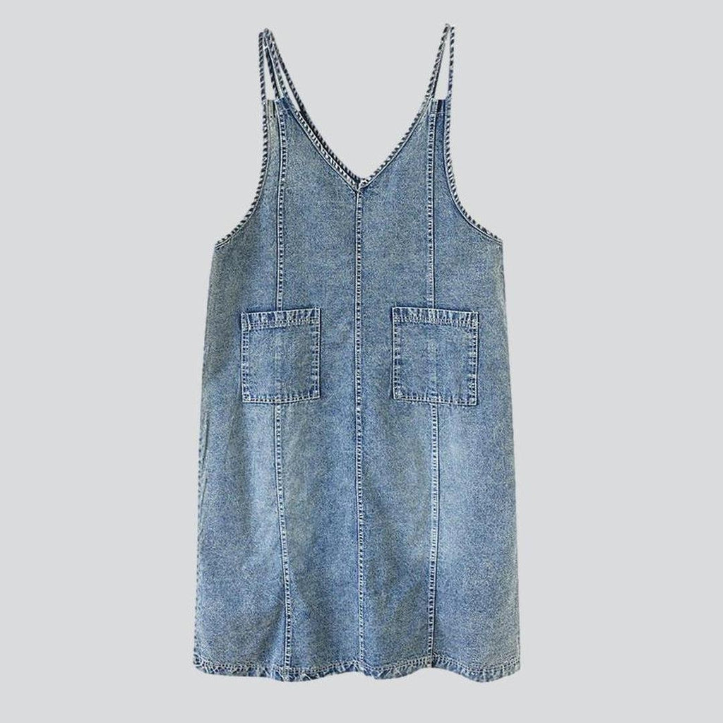 Sleeveless vintage long denim dress