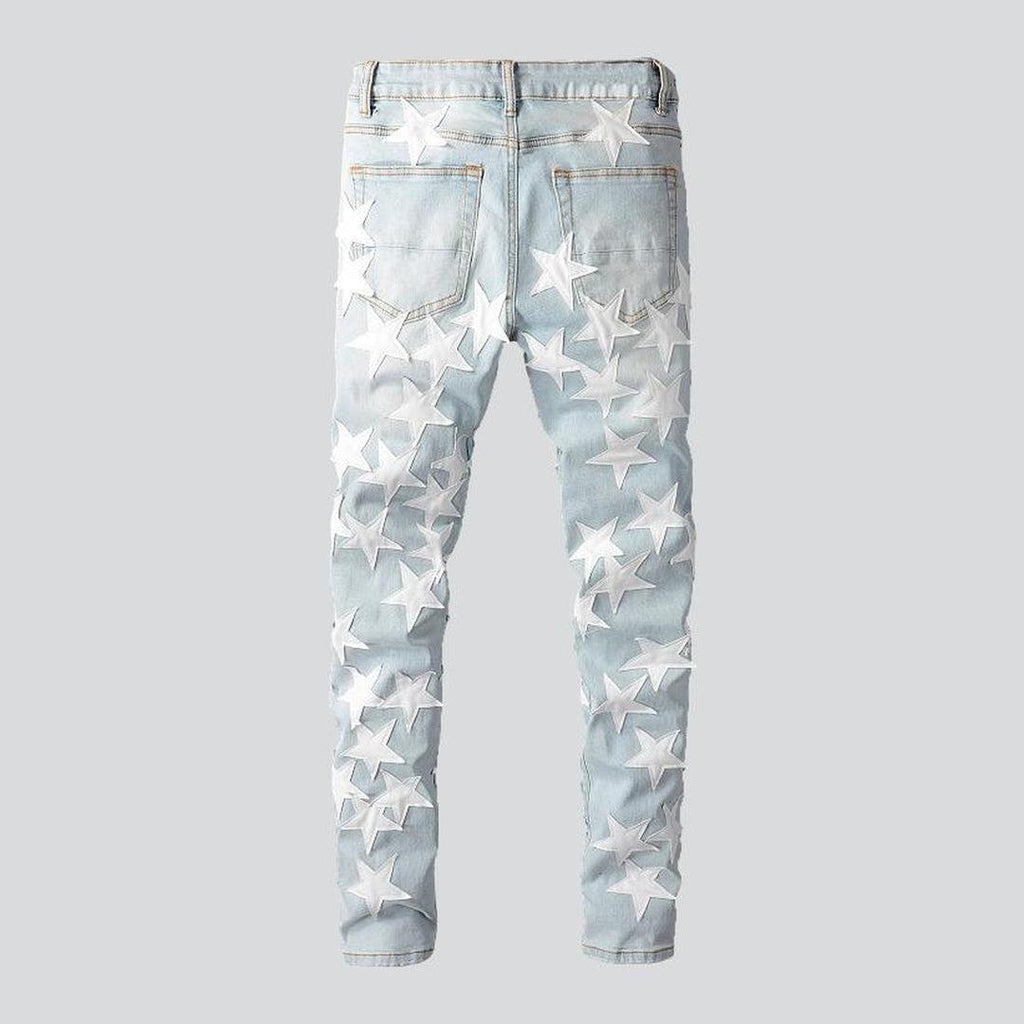 White stars embroidery men jeans