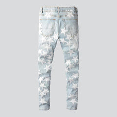 White stars embroidery men jeans