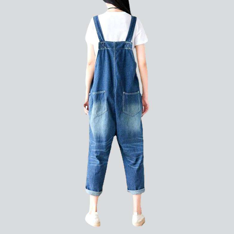 Flower embroidery women denim jumpsuit