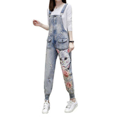 Jeans-Overall mit Katzenstickerei für Damen