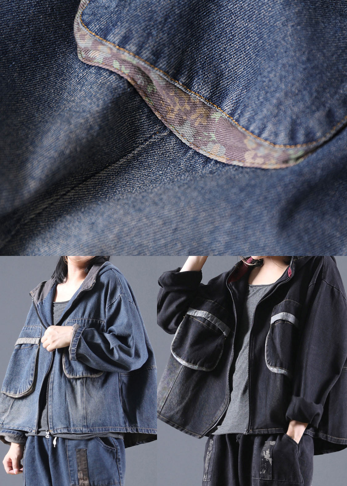 Handmade Black Hooded denim Coats