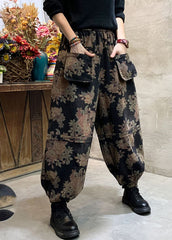 Pantalones de mezclilla con estampado negro hechos a mano para invierno