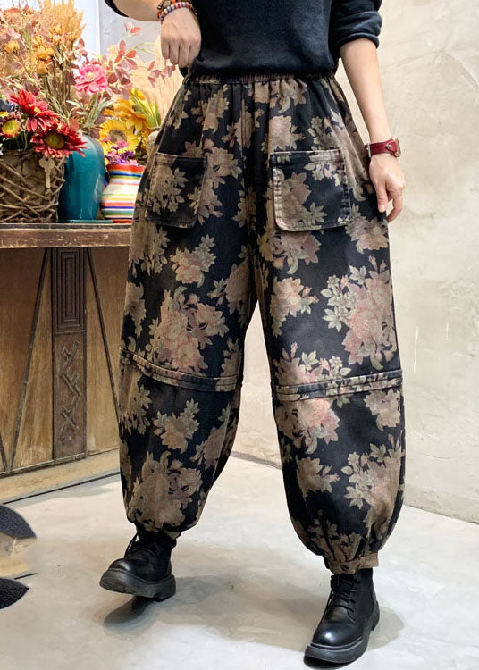 Pantalones de mezclilla con estampado negro hechos a mano para invierno