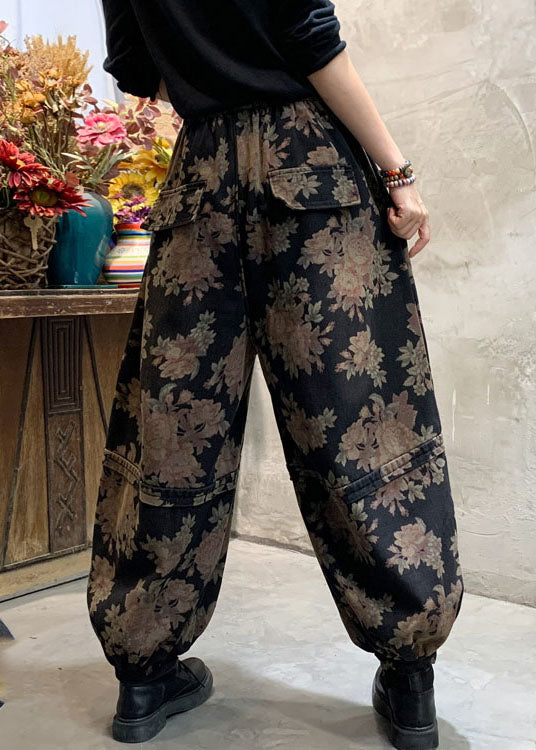 Pantalones de mezclilla con estampado negro hechos a mano para invierno