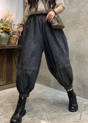 Handmade Black high waist Patchwork denim Pants