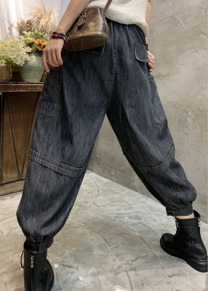 Handmade Black high waist Patchwork denim Pants