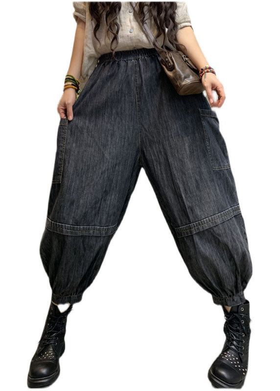 Handmade Black high waist Patchwork denim Pants