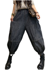 Handmade Black high waist Patchwork denim Pants