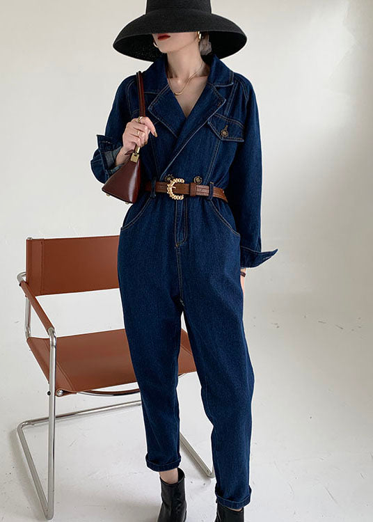 Handmade Blue Peter Pan Collar denim Jumpsuit