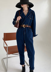 Handmade Blue Peter Pan Collar denim Jumpsuit