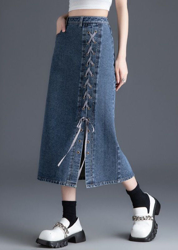 Handmade Blue Zippered High Waist Denim Skirts