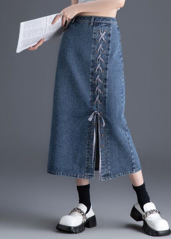 Handmade Blue Zippered High Waist Denim Skirts