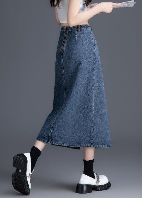 Handmade Blue Zippered High Waist Denim Skirts