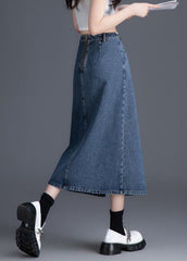 Handmade Blue Zippered High Waist Denim Skirts