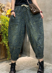 Handmade Blue high waist Print denim Pants