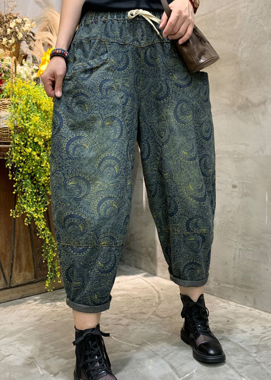 Handmade Blue high waist Print denim Pants