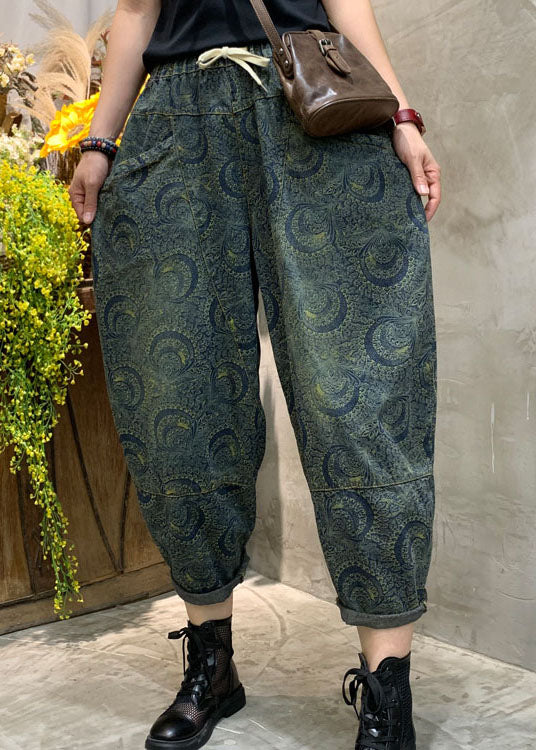 Pantalones vaqueros de cintura alta con estampado azul hechos a mano