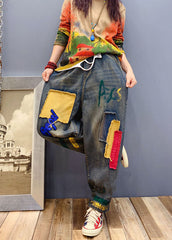 Handmade Blue patch applique denim Pants